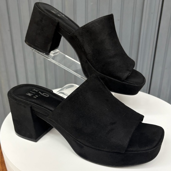 Mix No. 6 Black Platform Mule Heels Size 6 Retro 90s Style Faux Suede Feel EUC - Picture 12 of 12